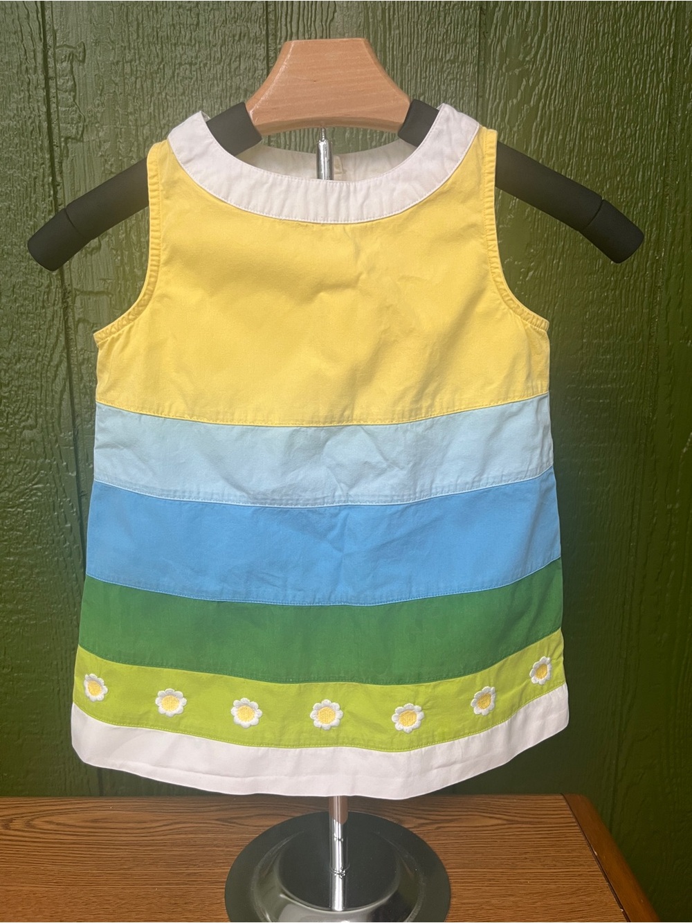 Gymboree Yellow White Blue Green Striped Daisy Dress